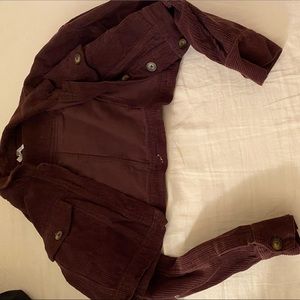 Burgundy crop jacket.